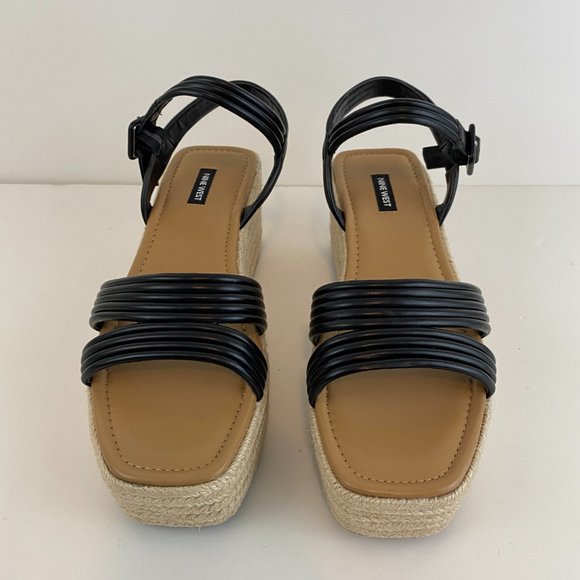 Nine West Wedge Sandal Size 9.5 Platform Ninnia Square Toe Espadrille Buckle New - Picture 2 of 7